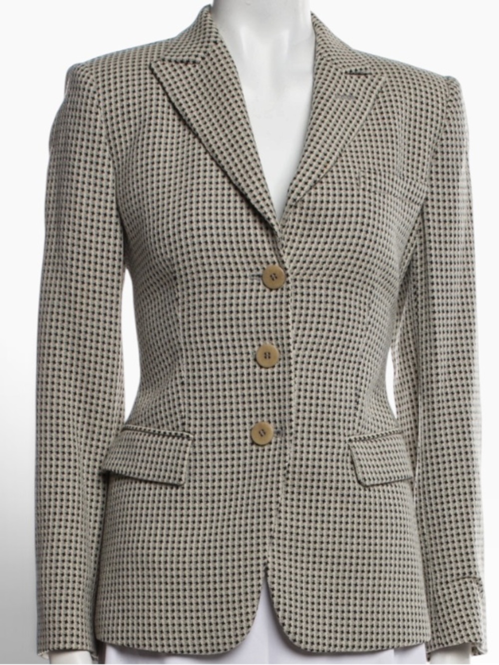 Armani Collezioni Made in Italy Virgin Wool Houndstooth Blazer US 6 IT 42